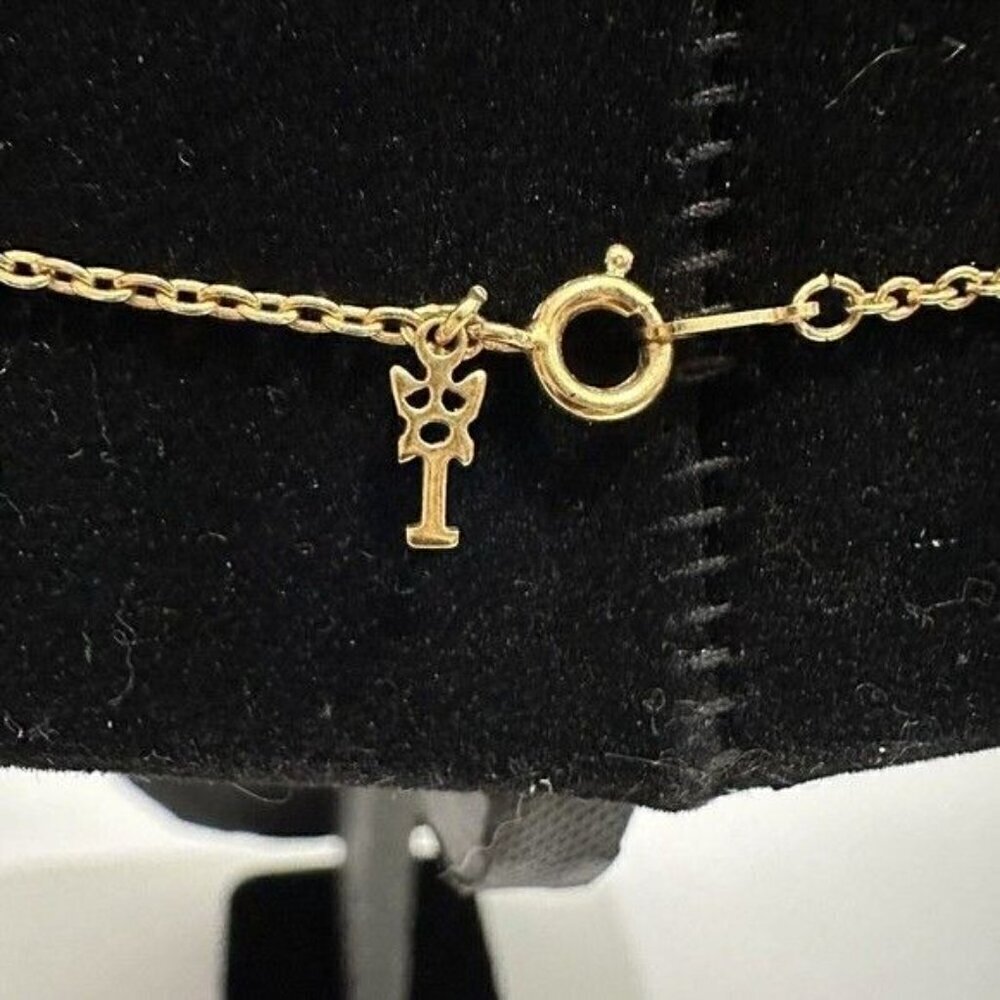 Vintage Signed Crown Trifari Gold Tone Dainty Chain Necklace Choker Green Beads - Picture 5 of 8